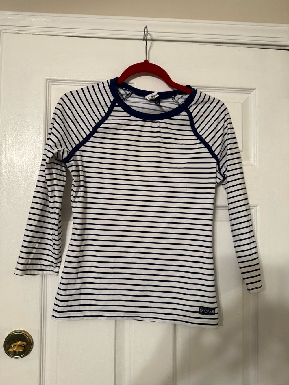 Sperry Navy and White Striped Long-Sleeve Swim Rashguard